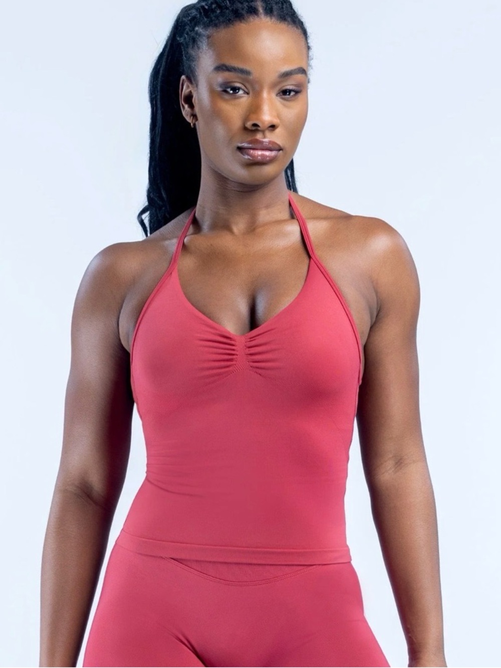 Halter Ruched Front Tank Top - Rose